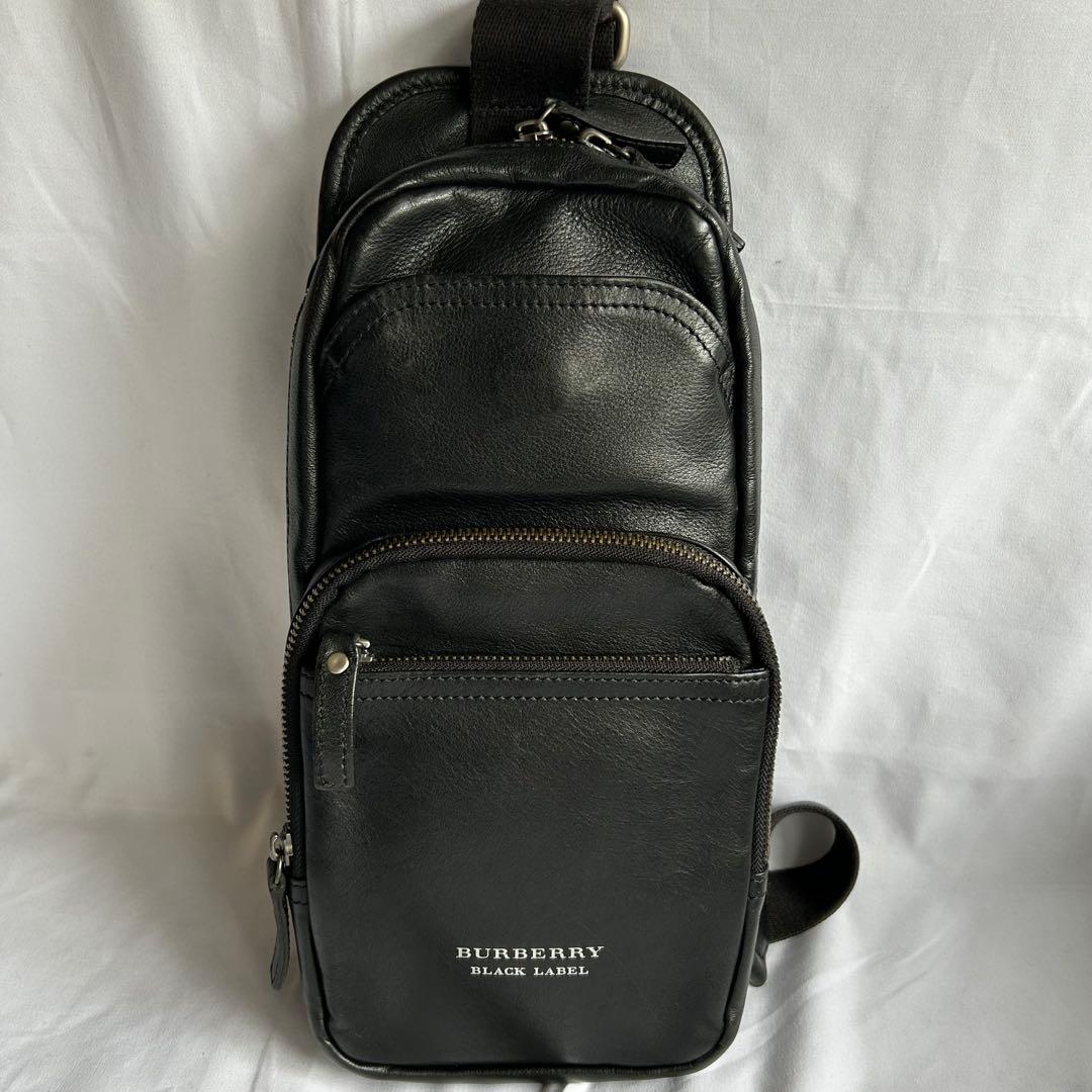 【希少】BURBERRY ブラックレーベル　ブラック　レザー　ボディバッグ 黒