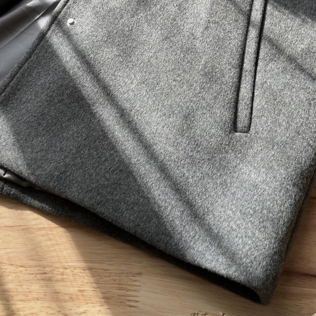 【美品】スーパー140ビーバーノーカラーショートコート 36 グレー
