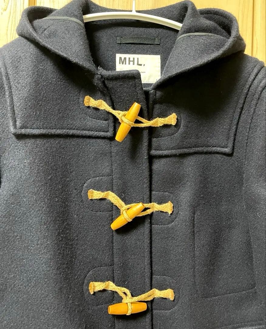 【美品】MHL. エムエイチエル レディースダッフルコート ミドル丈 ネイビー