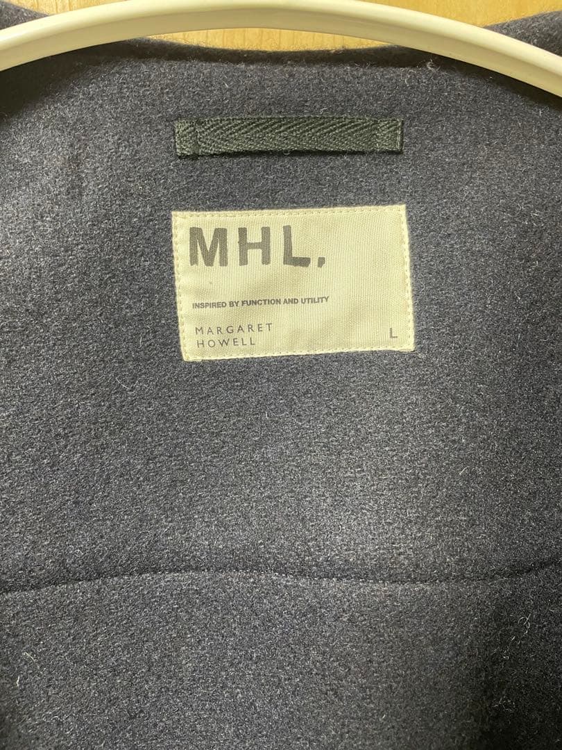 【美品】MHL. エムエイチエル レディースダッフルコート ミドル丈 ネイビー