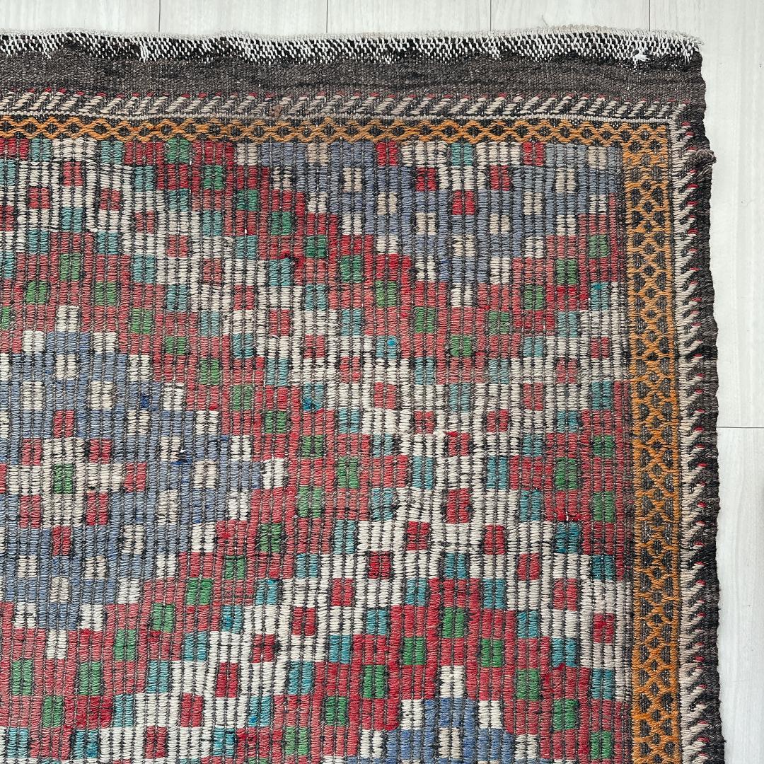 トルコ製ヴィンテージラグ940レア 大判 オールドキリム ジジム ブルー レッド