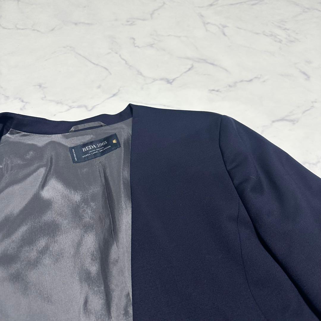 未使用級美品　ユナイテッドアローズ　レダ製生地　ノーカラーパンツスーツ　ネイビー