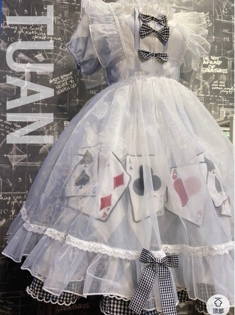 新品 ロリータ アリス風 トランプ柄エプロン 黒