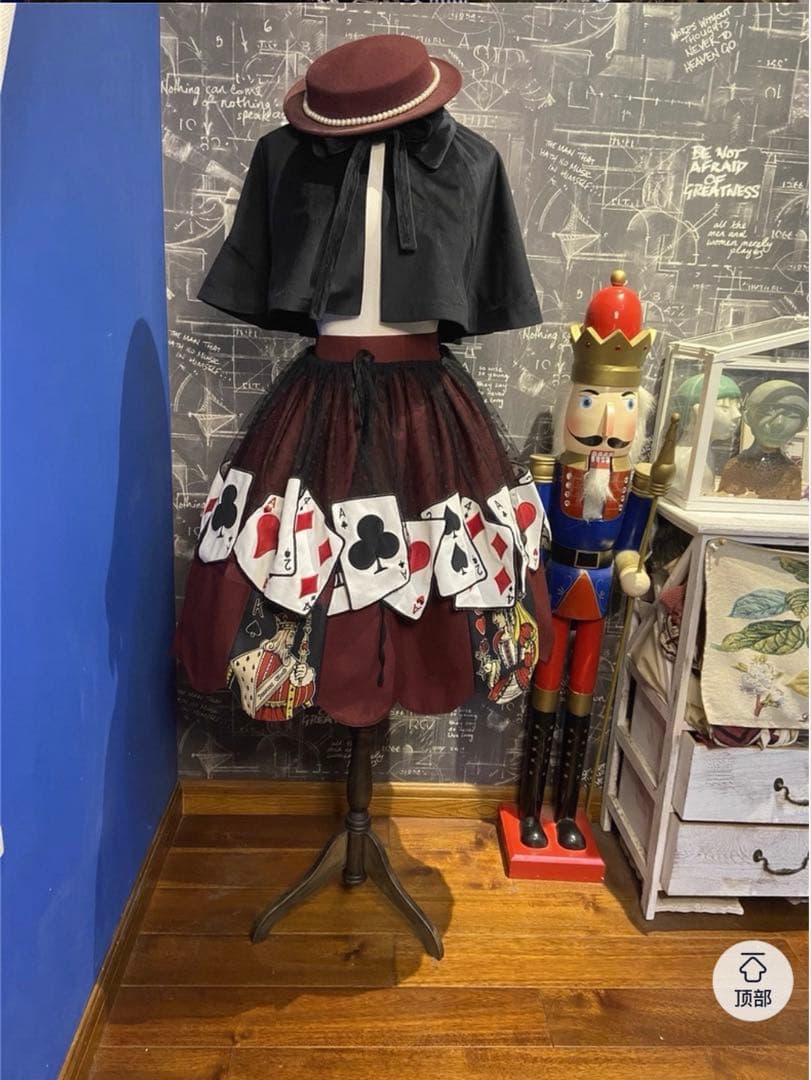 新品 ロリータ アリス風 トランプ柄エプロン 黒