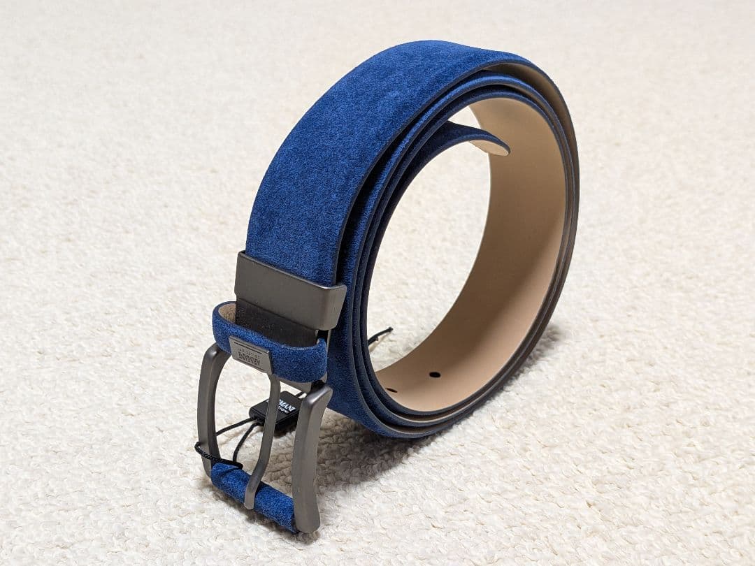 新品未使用 アルマーニコレッツィオーニ スエードベルト 本革 ブルー イタリア製