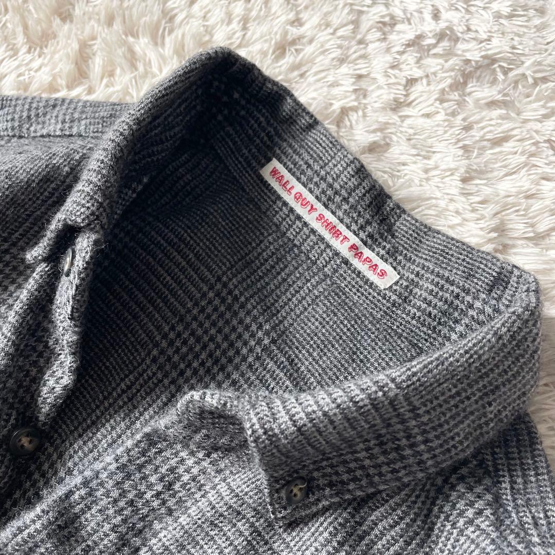 パパス 美品 PAPAS ウール ネルシャツ L グレー