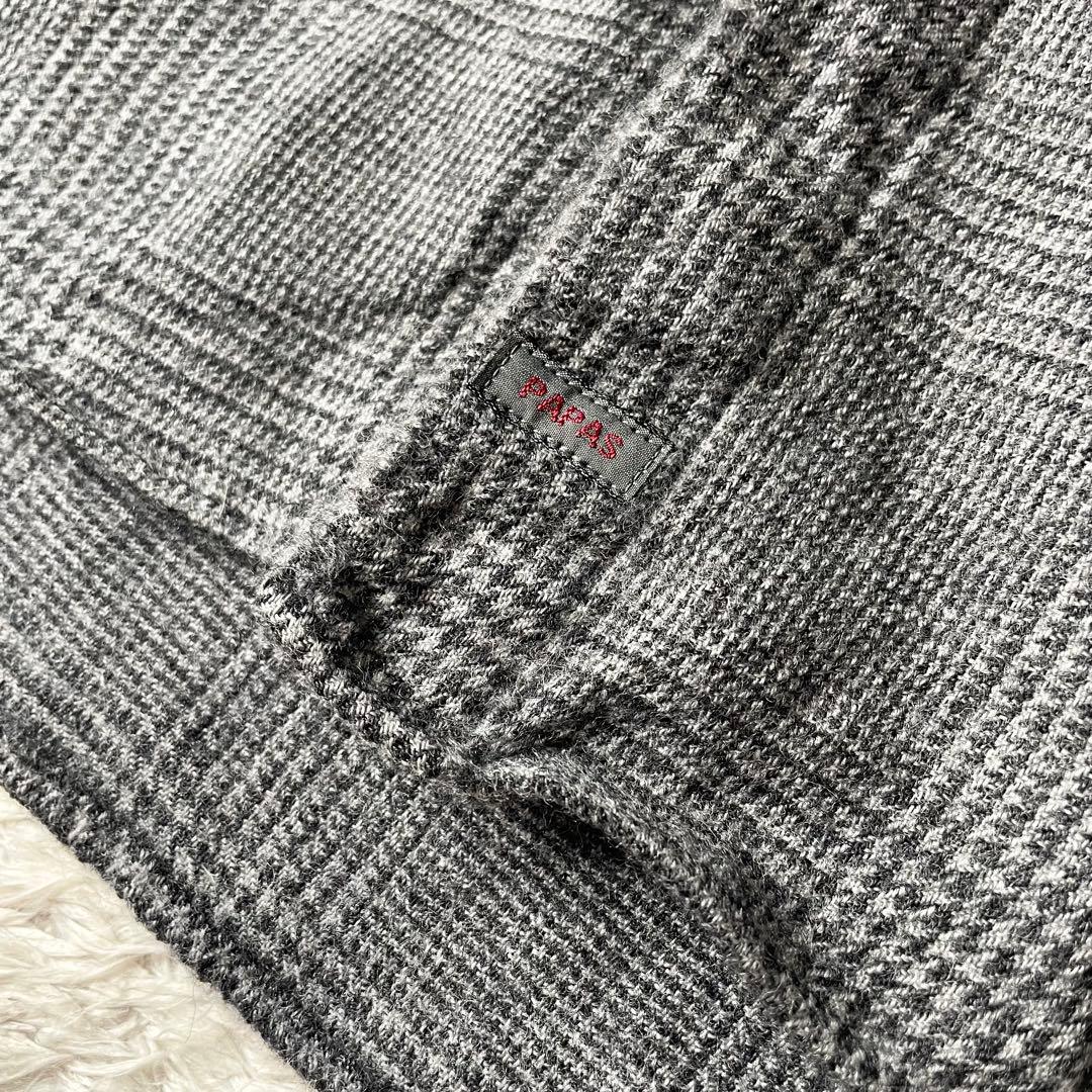 パパス 美品 PAPAS ウール ネルシャツ L グレー