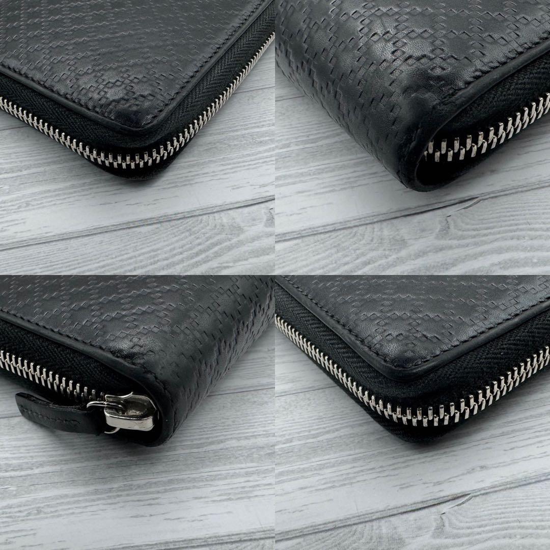 【美品】GUCCI ラウンドファスナー　長財布 ディアマンテ　レザー ブラック