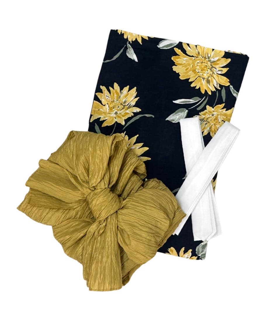 ひまわり柄 浴衣 ネイビー ゴールド帯