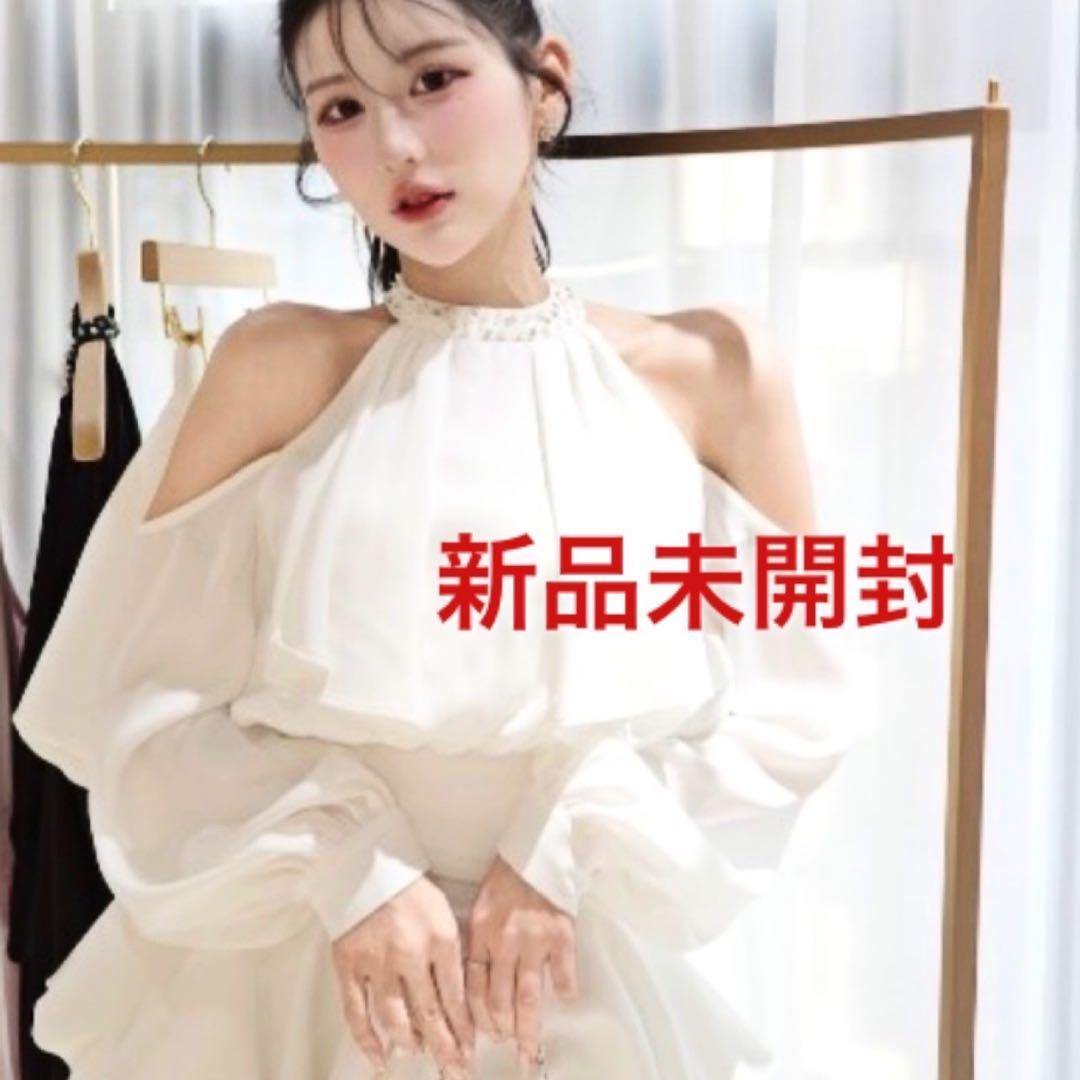 新品未開封ダーリッチ darich パールネックアメスリブラウス　ホワイト　F