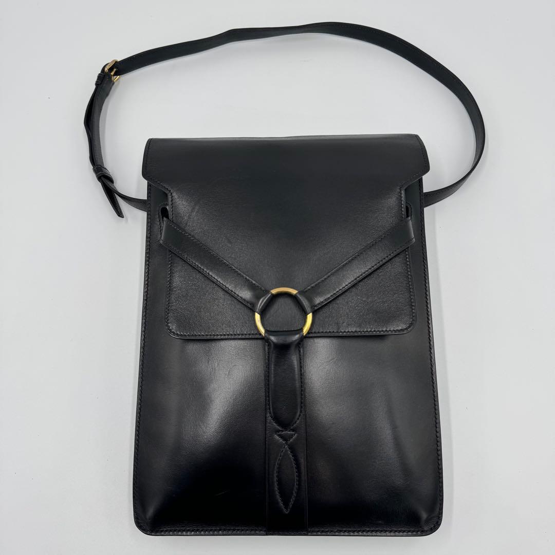 HERMES エルメス レザー ウエストバッグ ボディバッグ ブラック O刻印