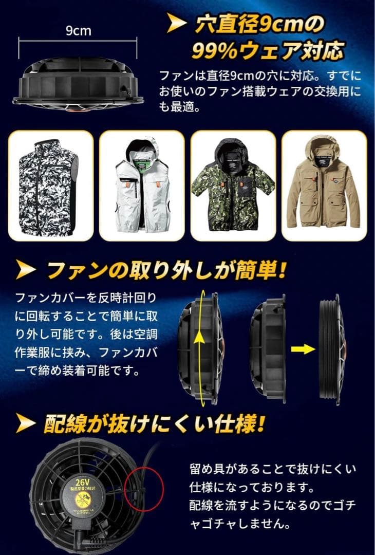 エアコン作業服26Vファンバッテリーセット、2024年型 25000mAh