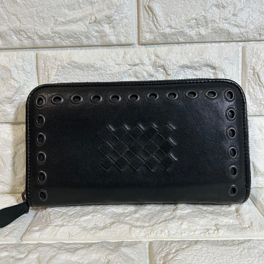 《希少モデル》ボッテガヴェネタ 長財布 イントレチャートスタッズ パンチング/黒