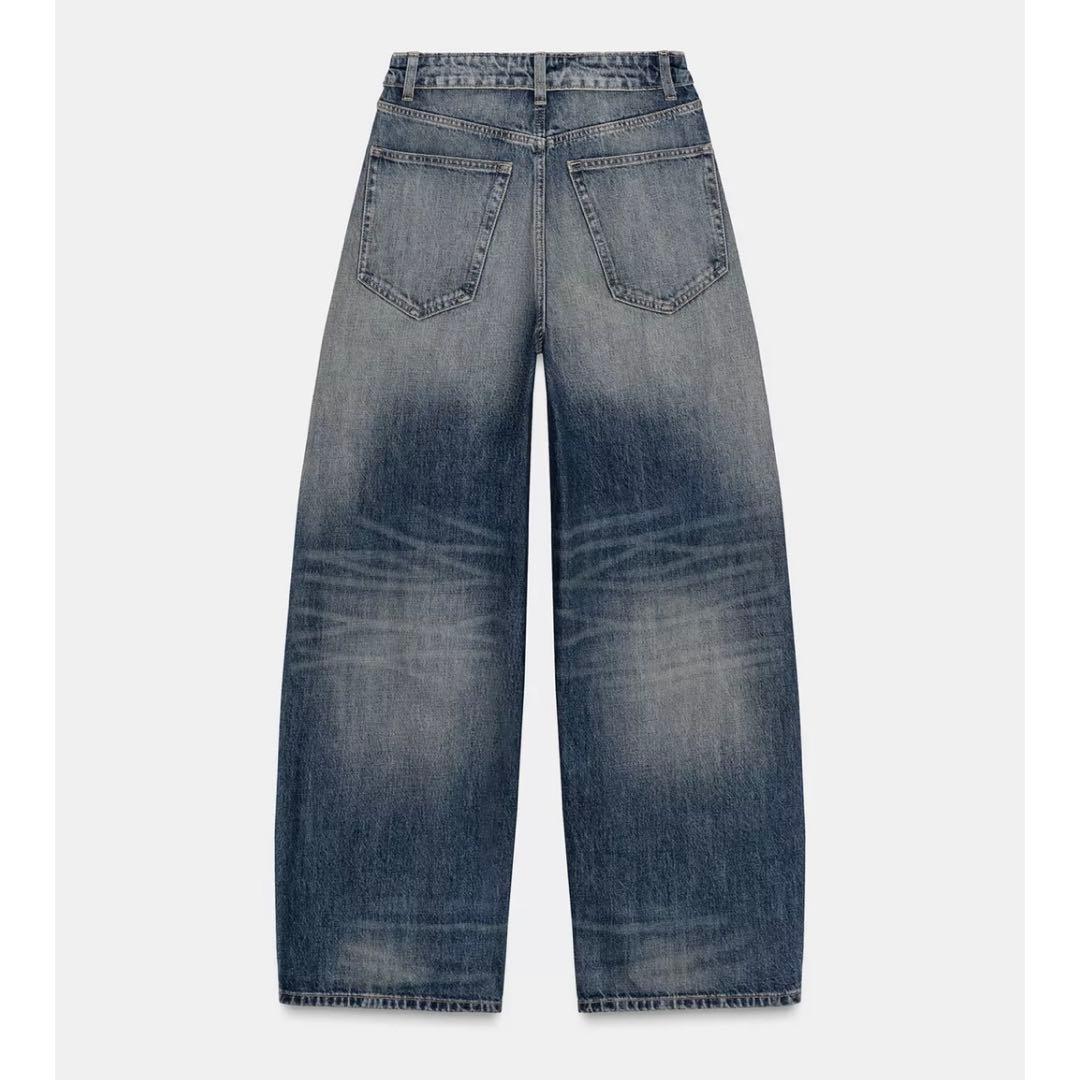 ZARA TRFミッドライズ折り返しウエストデニムパンツ EU36 9号