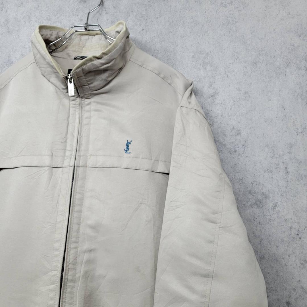 イヴサンローラン 刺繍 ナイロンジャケット ベージュ XL 古着 90s