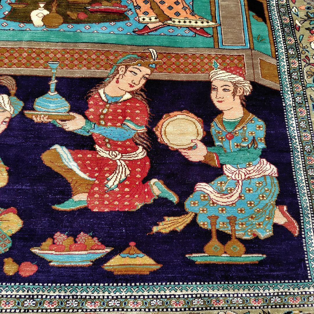 【酒宴はお城の庭で】ペルシャ絨毯　シルク手織り　ふたりの王子4人の召使い