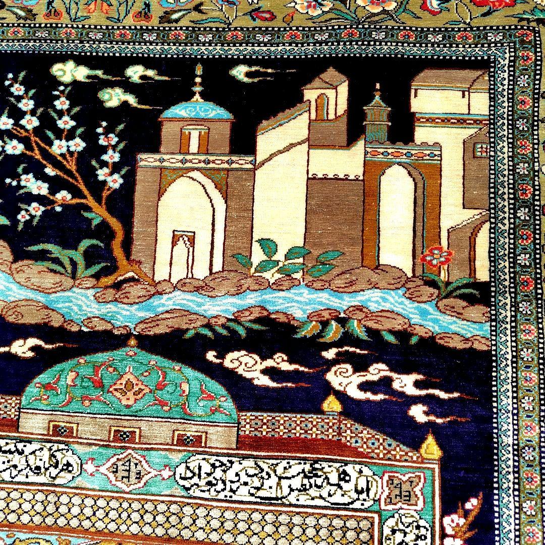 【酒宴はお城の庭で】ペルシャ絨毯　シルク手織り　ふたりの王子4人の召使い
