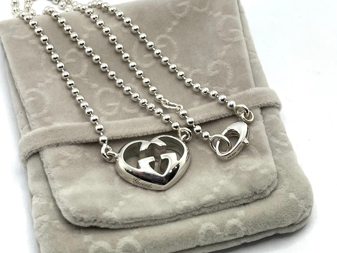 h786美品　GUCCI インターロッキング　Gロゴ　ハート　ネックレス　925