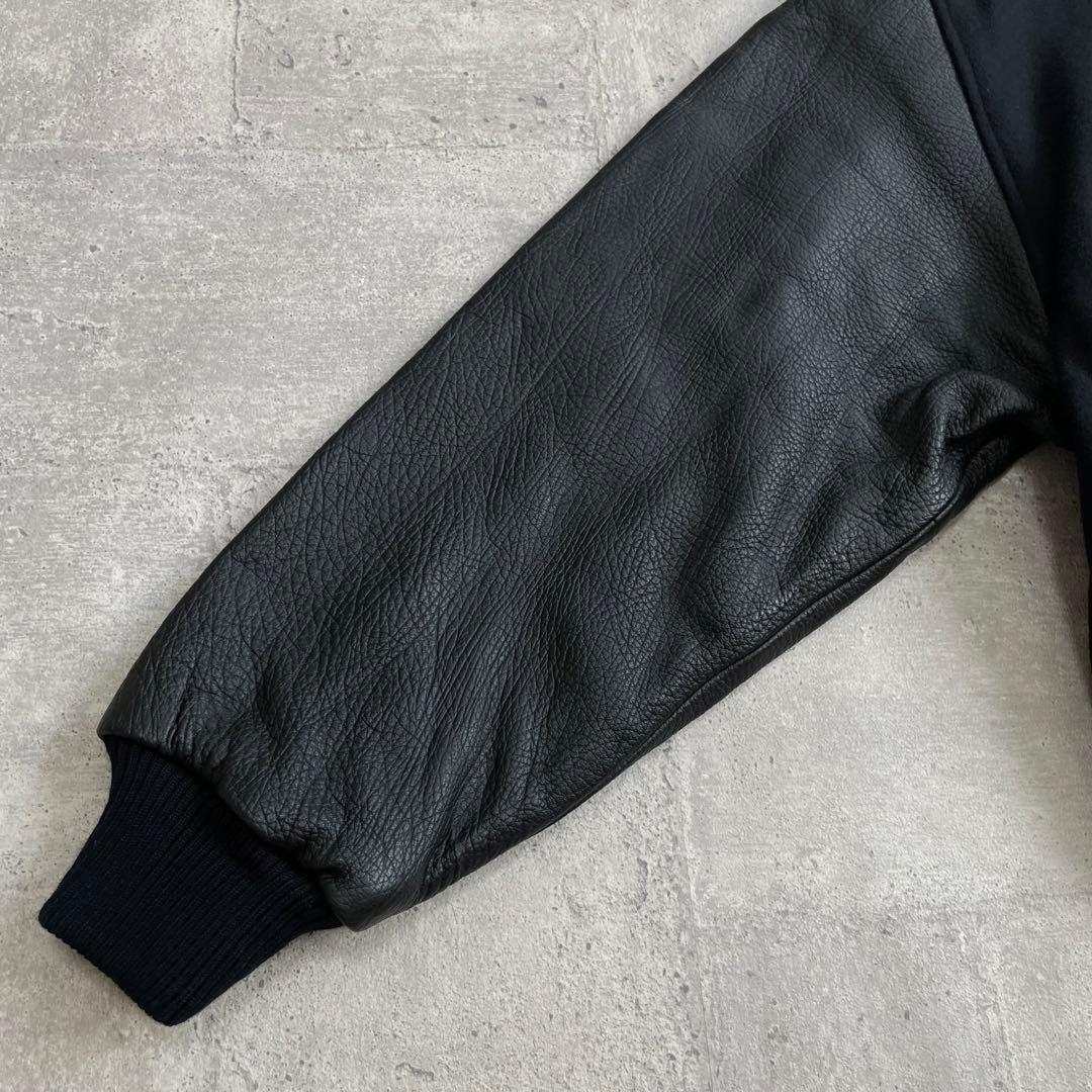 80's vintage michiko 襟 袖 レザー スタジャン ブラック