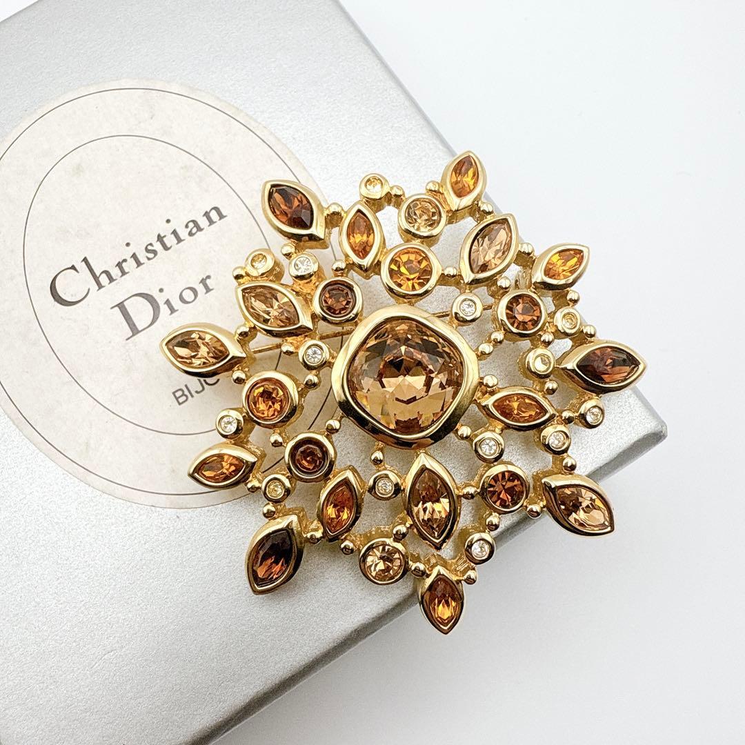 2084　保存箱付き極美品✨Dior　ブローチ　大ぶり　CD　ロゴ　希少　刻印