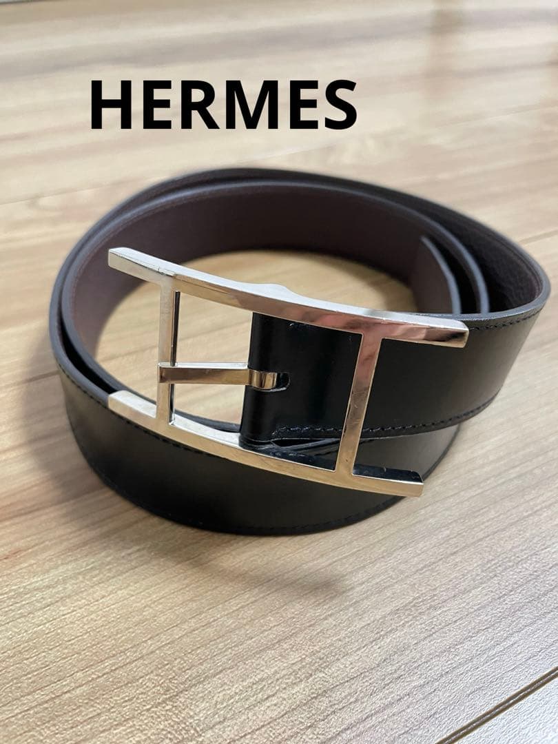 【HERMES】リバーシブルベルト 《カンタン》 32 黒 / ショコラ