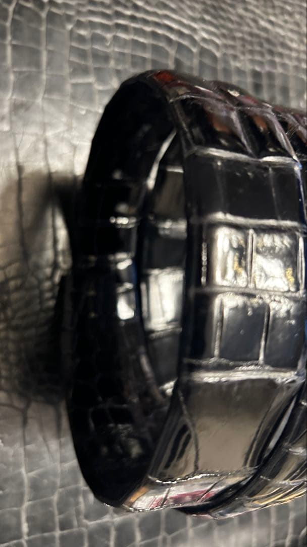 新品　クロコダイル　無双　ベルト　BLACK 黒　シャイニング　日本製バックル無