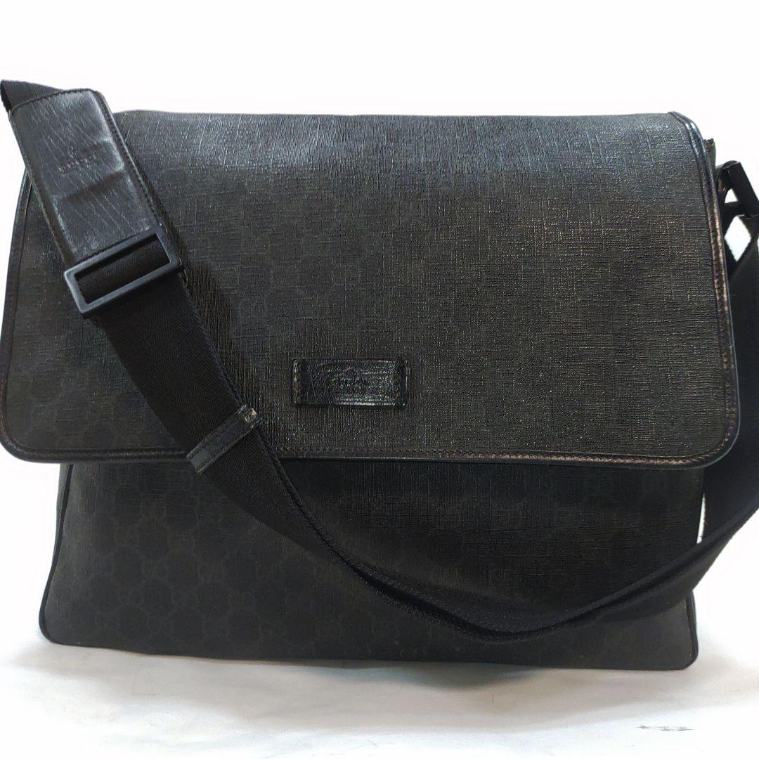 グッチ メッセンジャーバッグ レザー PVC A4可 GG柄 ブラック