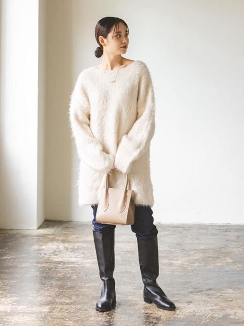 美品 ノーブル ふわふわ ボリューム ロングニット ニットミニワンピース