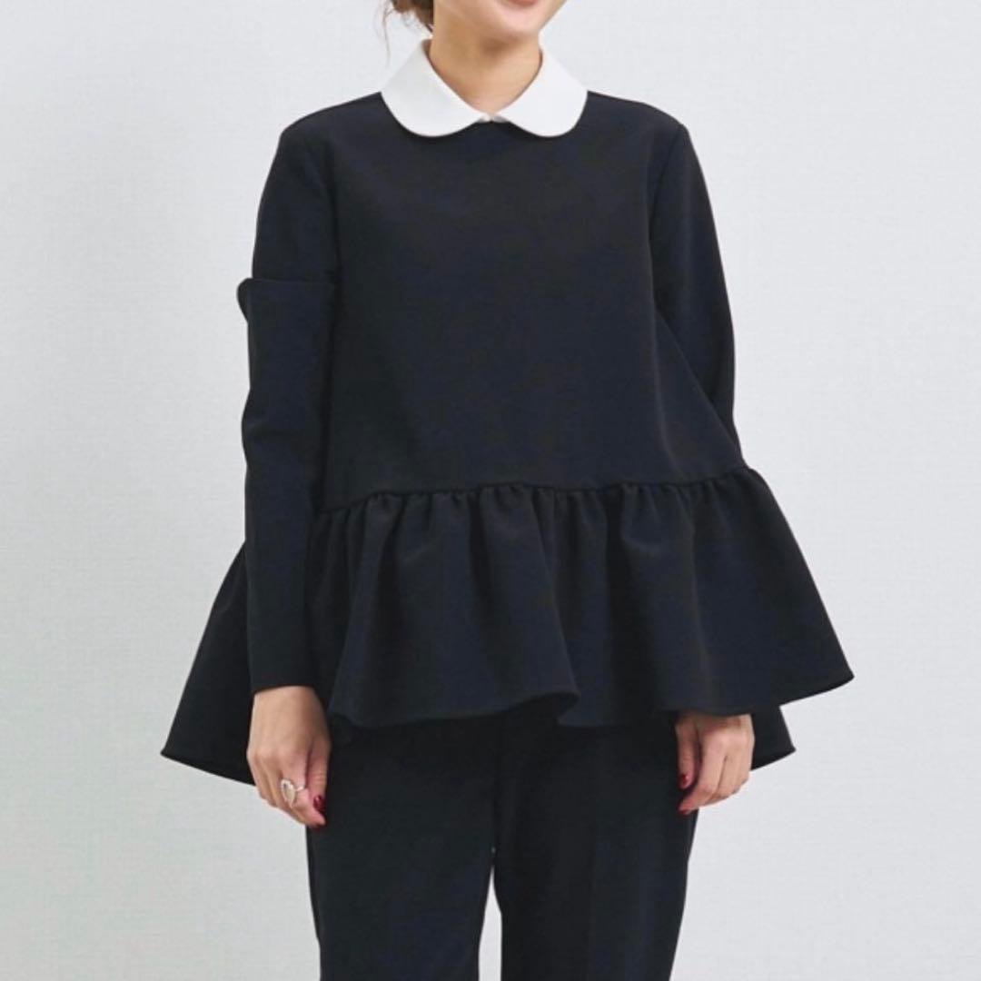 yori ヨリ ラウンドカラードレスブラウス　トップス36ブラック　セレモニーに