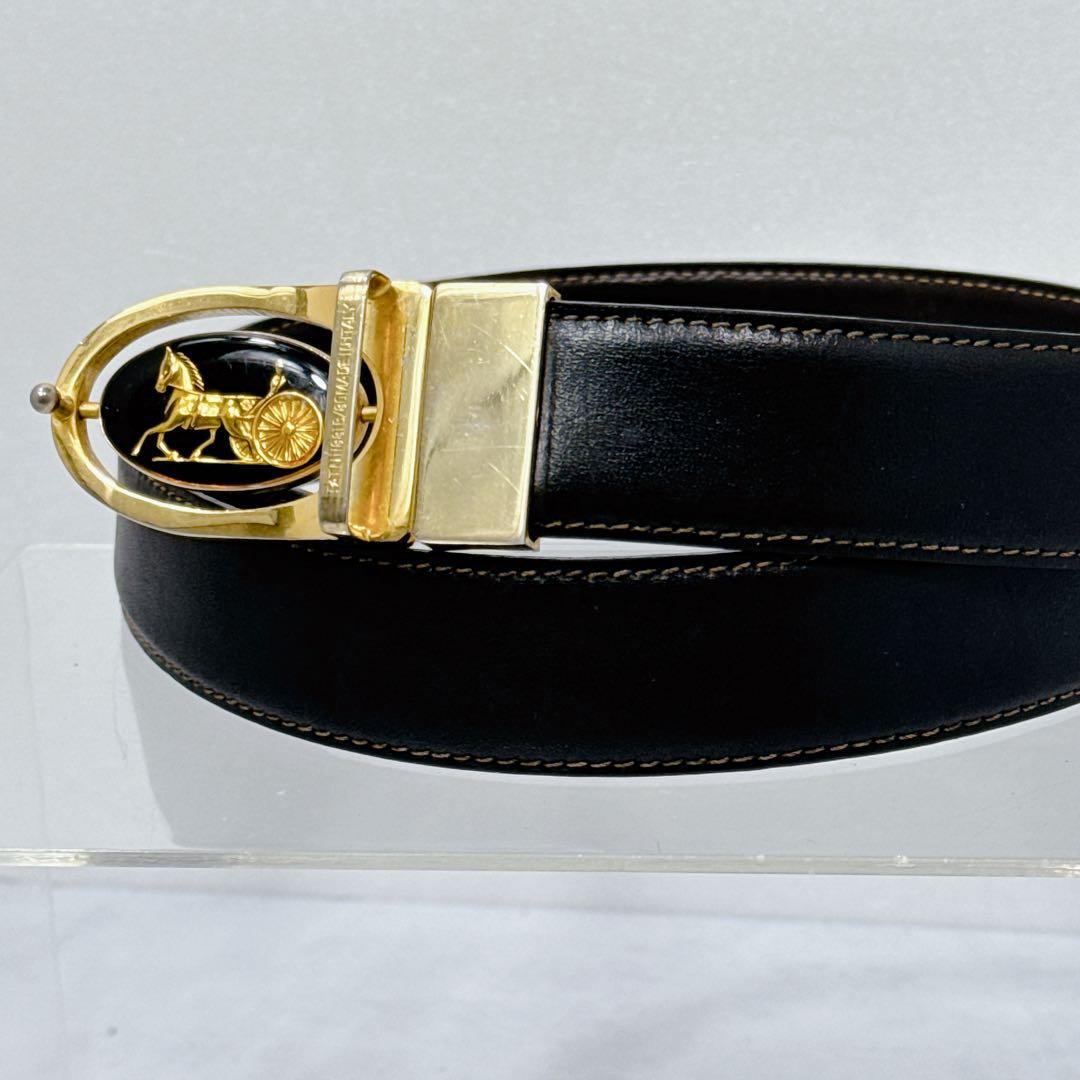 CELINE セリーヌ トリオンフ ダブル回転式ベルト 黒 希少 リバーシブル