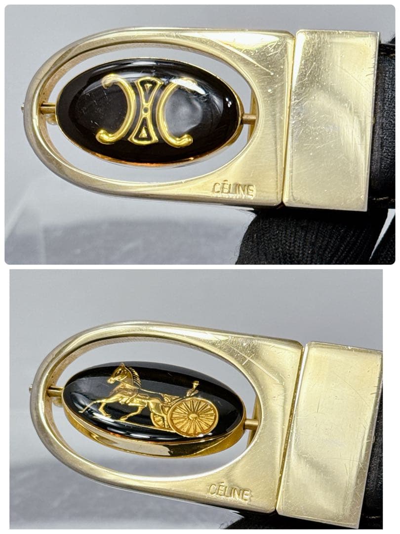 CELINE セリーヌ トリオンフ ダブル回転式ベルト 黒 希少 リバーシブル