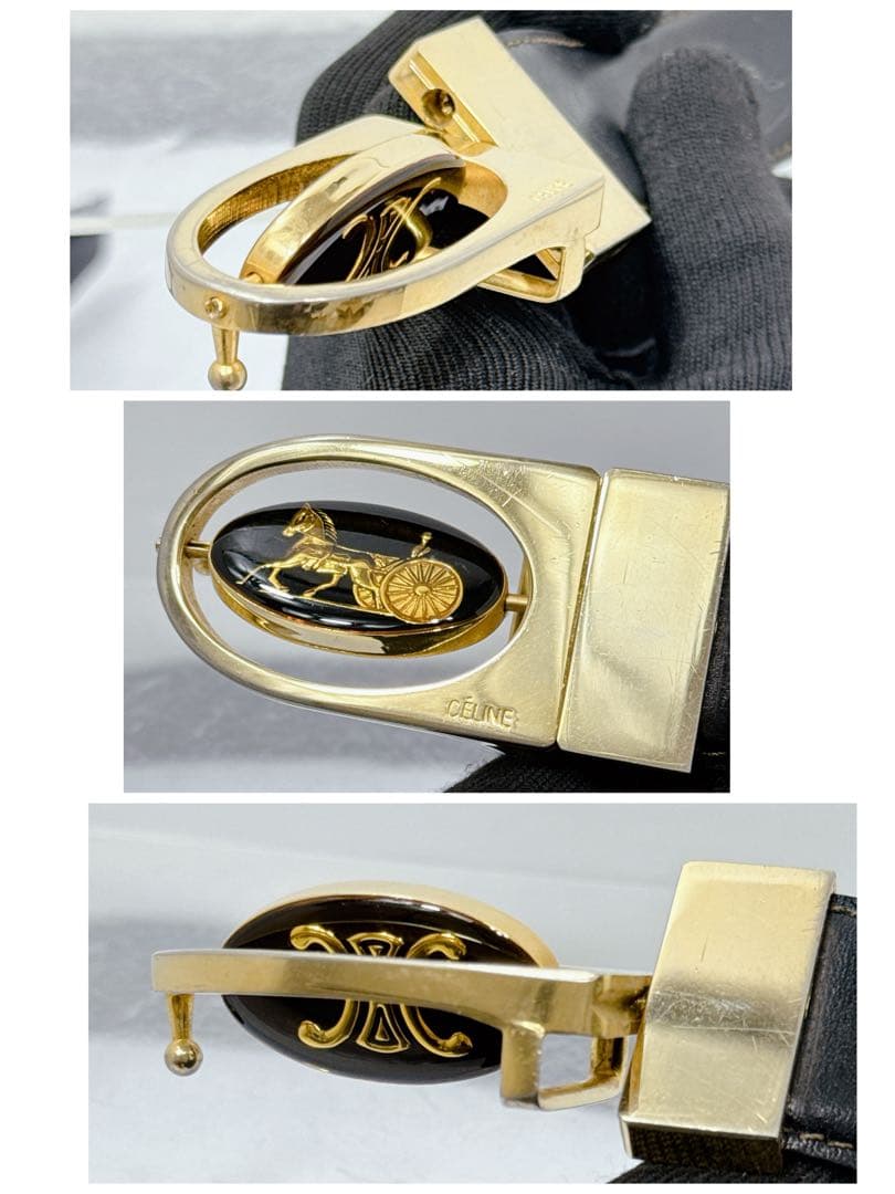 CELINE セリーヌ トリオンフ ダブル回転式ベルト 黒 希少 リバーシブル