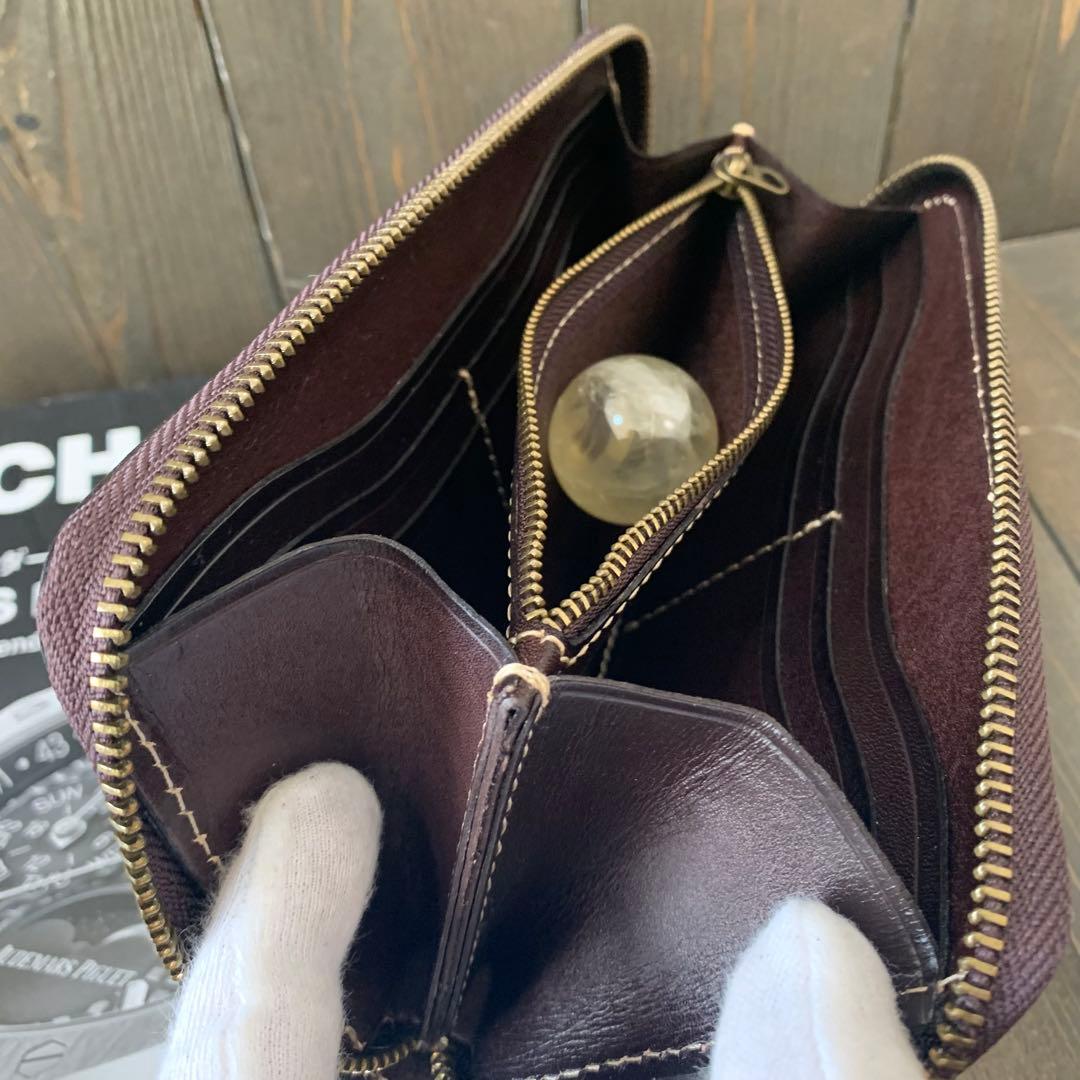 C43■極上 栃木レザー 無双 バイカーズウォレット 財布■コーヒー■職人手縫い