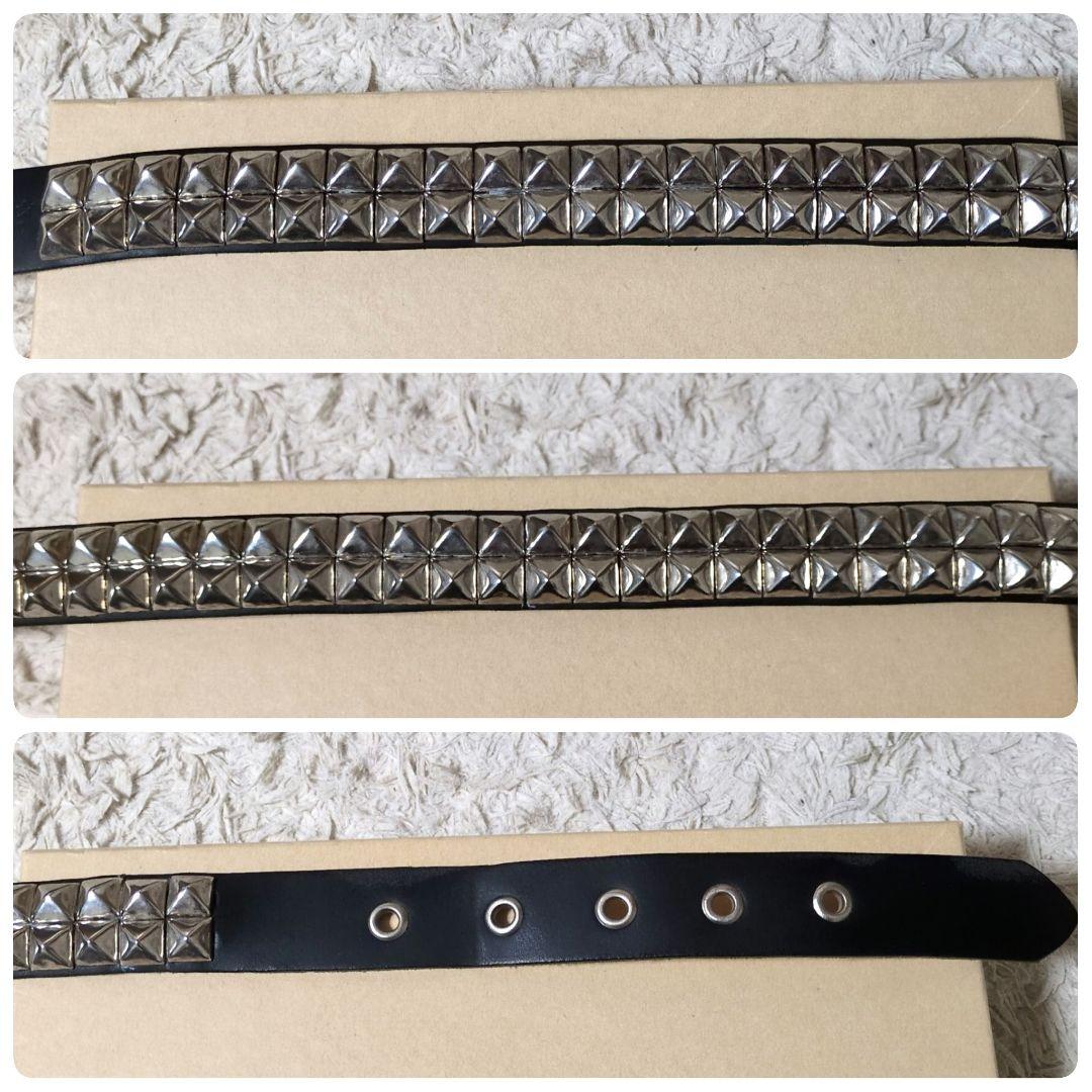 WENDY'S LONDON製 2連 Lサイズ ピラミッドスタッズ ベルト 黒