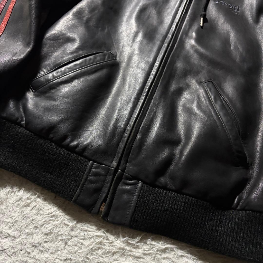 V*】様 美品■schott レザー トラックジャケットフーディ羊革　ブラック