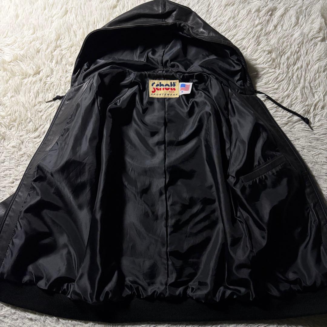 V*】様 美品■schott レザー トラックジャケットフーディ羊革　ブラック