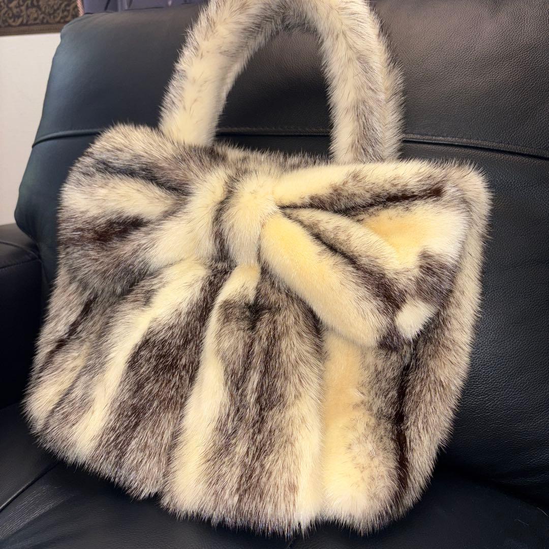 新品❣️大❣️クロスミンク使用❣️トートバッグリボン