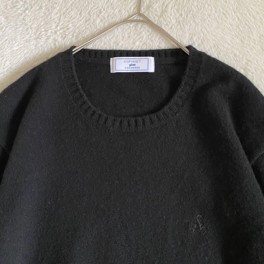 ソフネット　カシミヤ100% ニット　スコーピオンロゴ刺繍　ブラック　XL