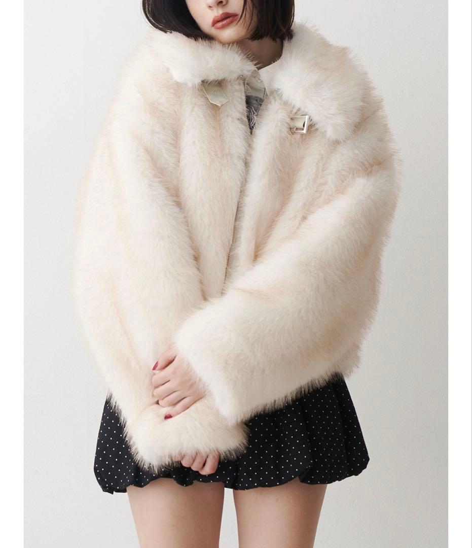 jouetie ベルトミドルファーコート アイボリー