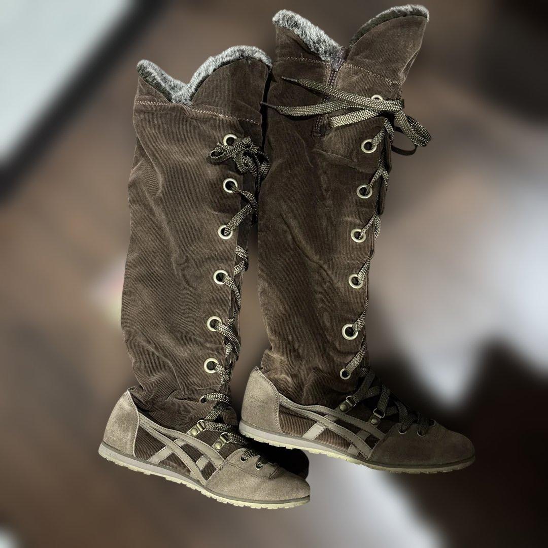 オニツカタイガー　ブラウン コーデュロイスエード ロングブーツ