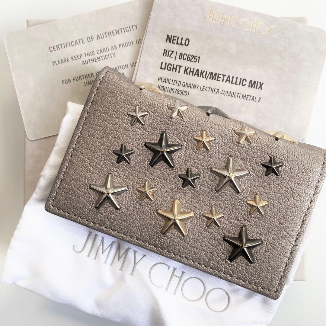 JIMMY CHOO 名刺入れ カードケース NELLO ライトカーキ