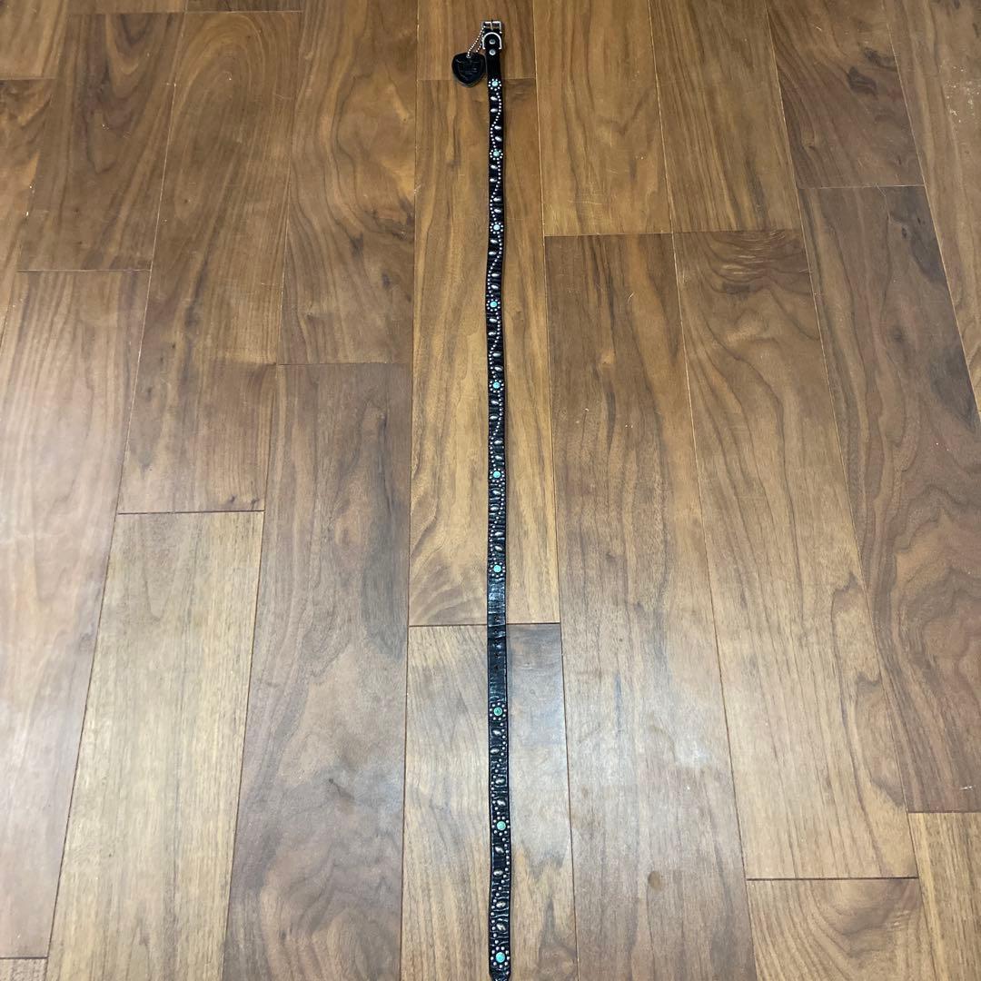 HTC フラワースタッズナローレザーベルト ターコイズ 32inch