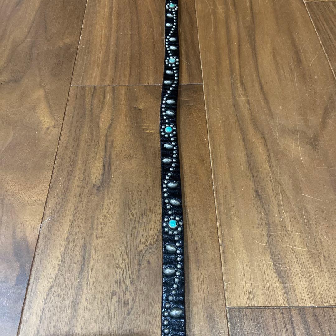 HTC フラワースタッズナローレザーベルト ターコイズ 32inch