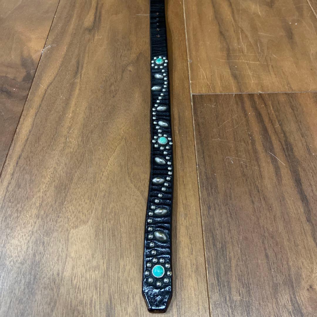 HTC フラワースタッズナローレザーベルト ターコイズ 32inch