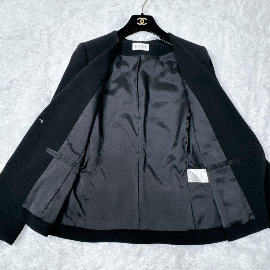 【極美品】プラステ ノーカラー パンツスーツ ブラック XS フォーマル