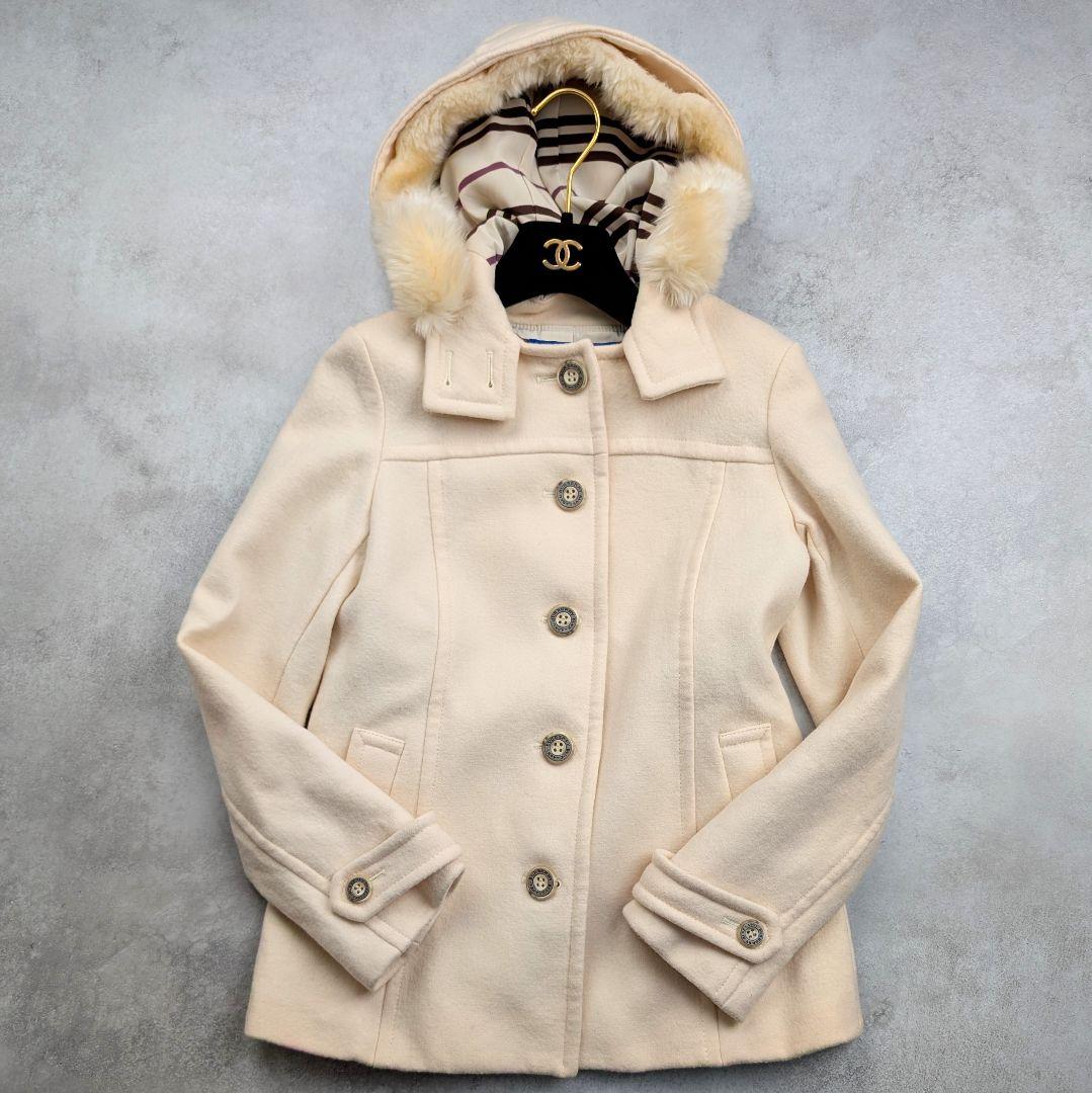 【訳あり】バーバリーブルーレーベル ダッフルコート アイボリー ファー付き