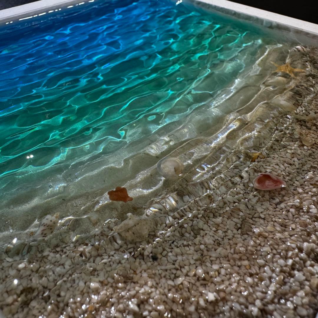 レジンアートオーシャンアート キラキラ波紋 沖縄 海20cmx20cm×2cm