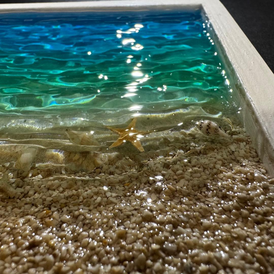 レジンアートオーシャンアート キラキラ波紋 沖縄 海20cmx20cm×2cm