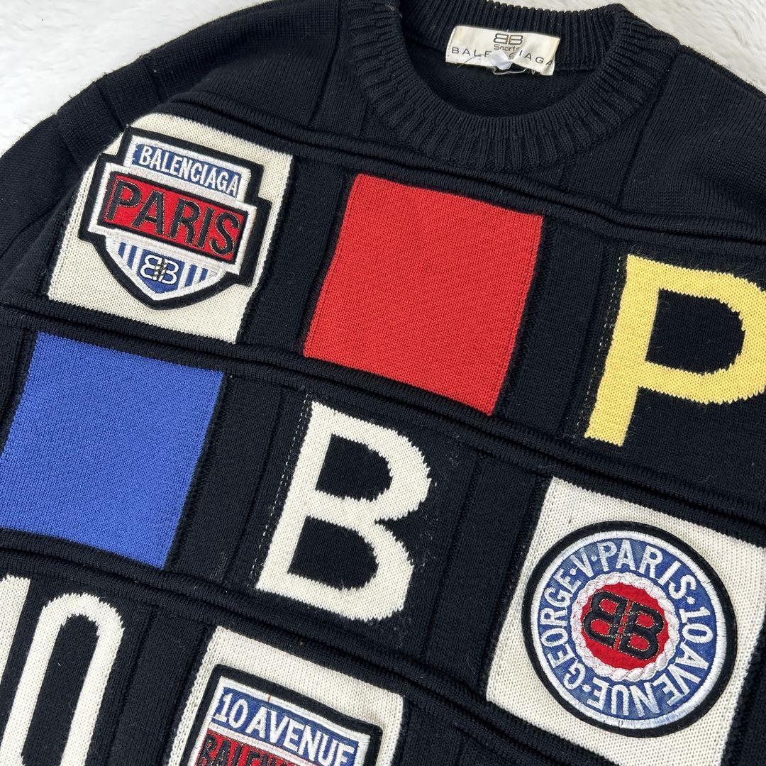 オールドバレンシアガ/90s デザインニット M 希少品 レトロ古着