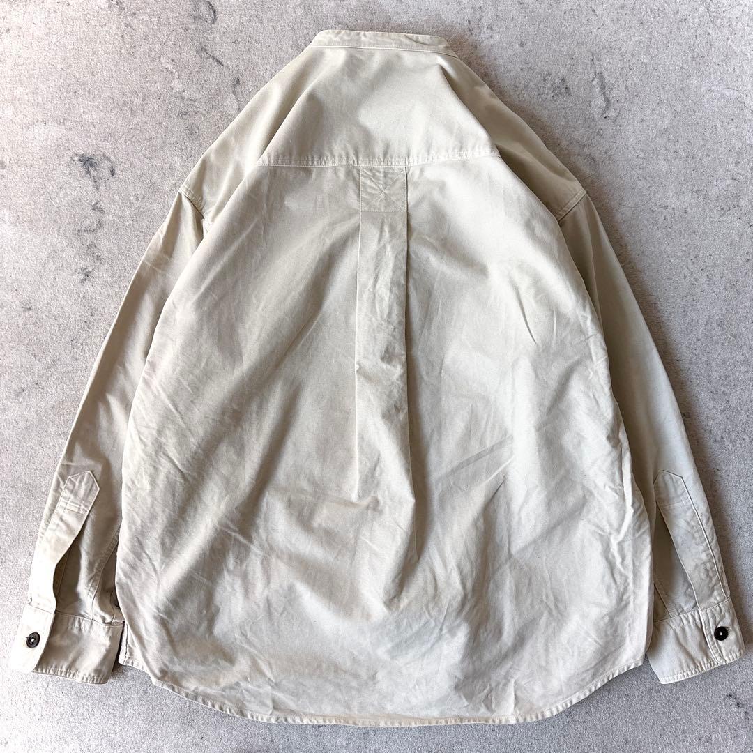 MHL. メンズ オーバーサイズ コットン バンドカラー シャツ アイボリー白_